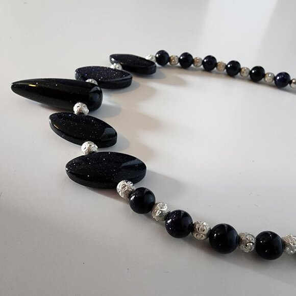 NWT Dark Blue Goldstone & Sterling Silver Necklace - Picture 6 of 7